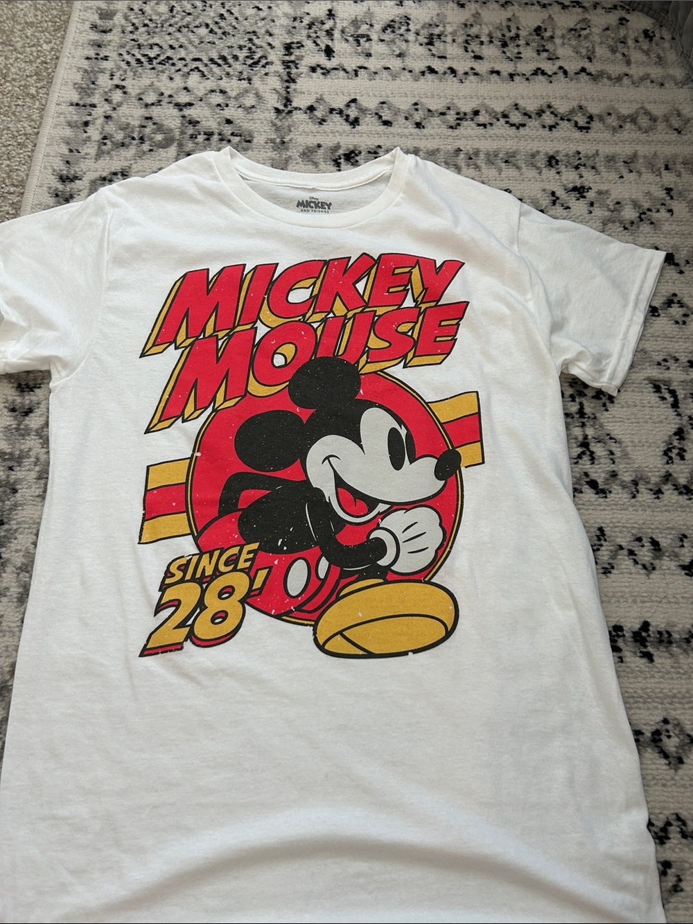 Disney White Tee with Red, Black & Yellow Mickey Graphic